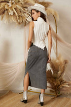 SS3503 SIDE SLIT PENCIL DENIM LONG SKIRT