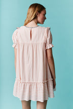 Stripe Pleated Yoke Puff Sleeve a Line Mini Dress - Little Jill & Co.