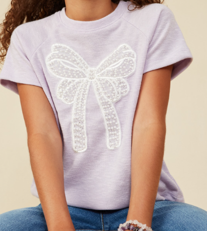 Tween Lavender Pearl Bow Tee