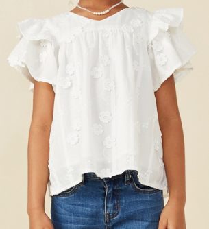 Tween Crochet Floral Detailed Ruffle Sleeve Top