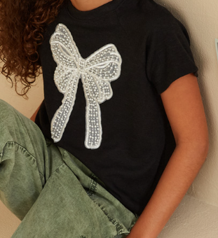 Tween Black Pearl Bow Tee