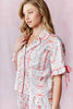 Printed Sleeve Ruffle with Tie Detail Satin Pajama Set