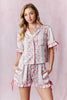 Printed Sleeve Ruffle with Tie Detail Satin Pajama Set
