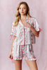 Printed Sleeve Ruffle with Tie Detail Satin Pajama Set