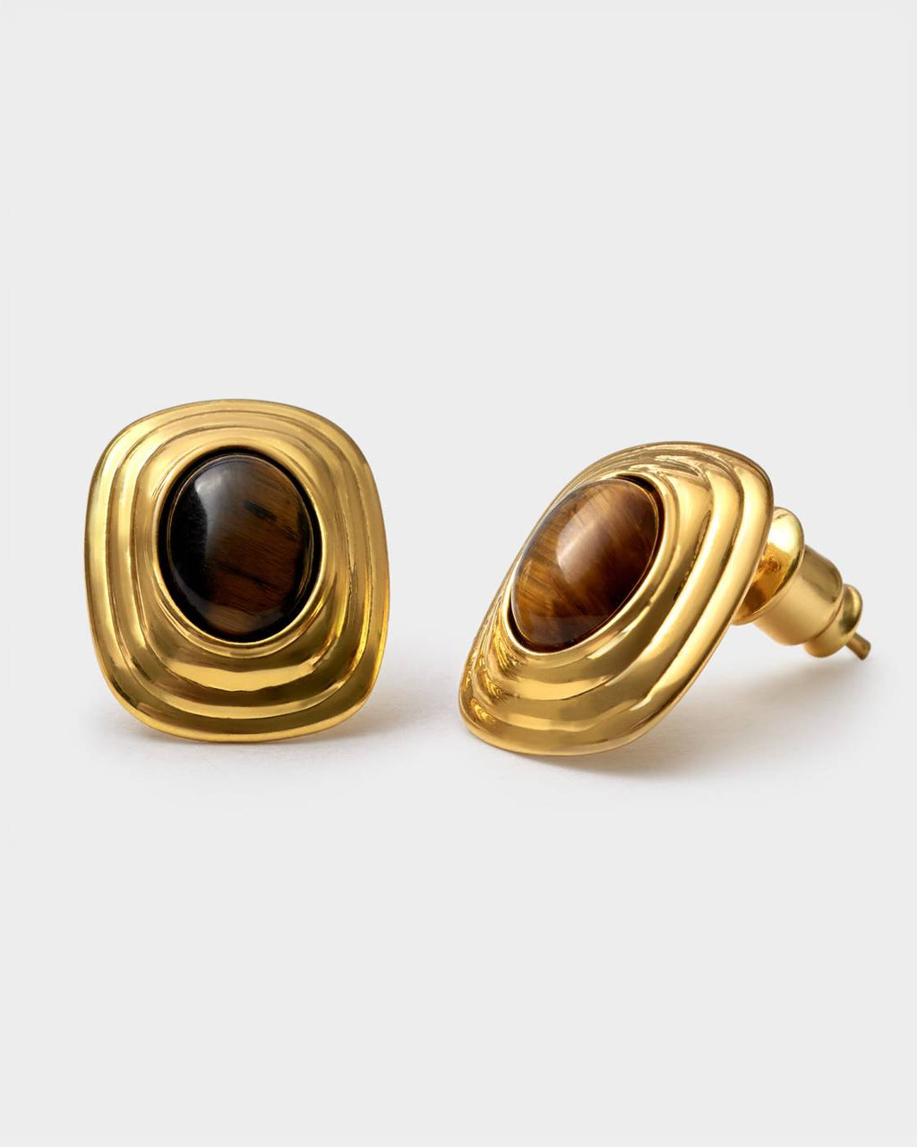 Tiger's Eye Button Stud Earrings
