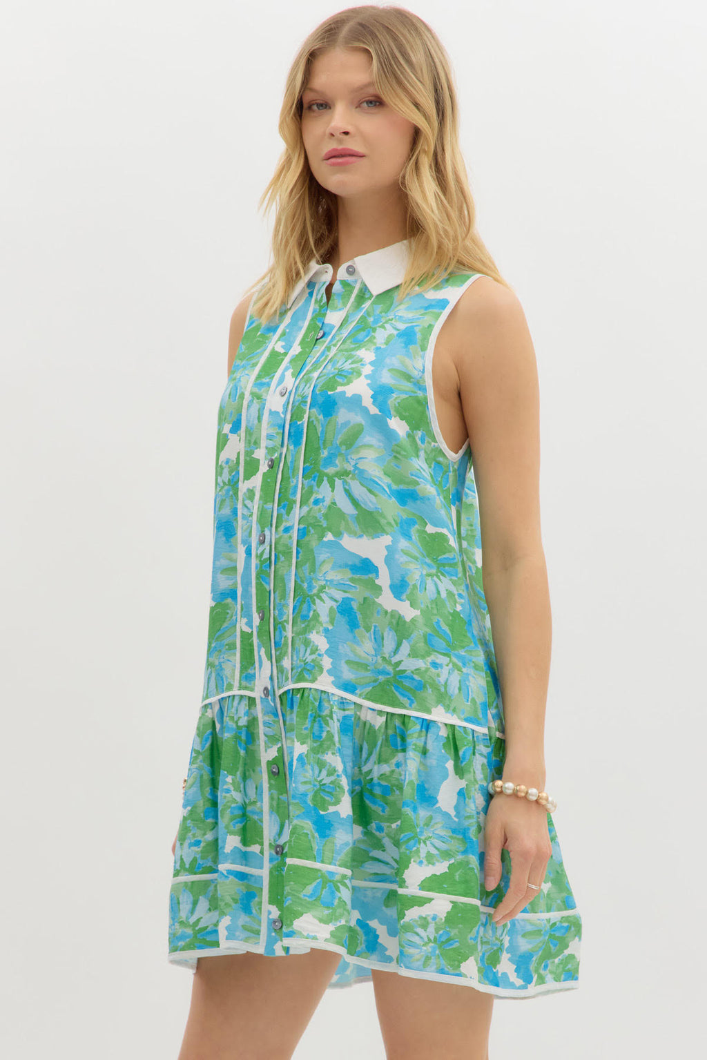 Floral print sleeveless mini dress Green Aqua