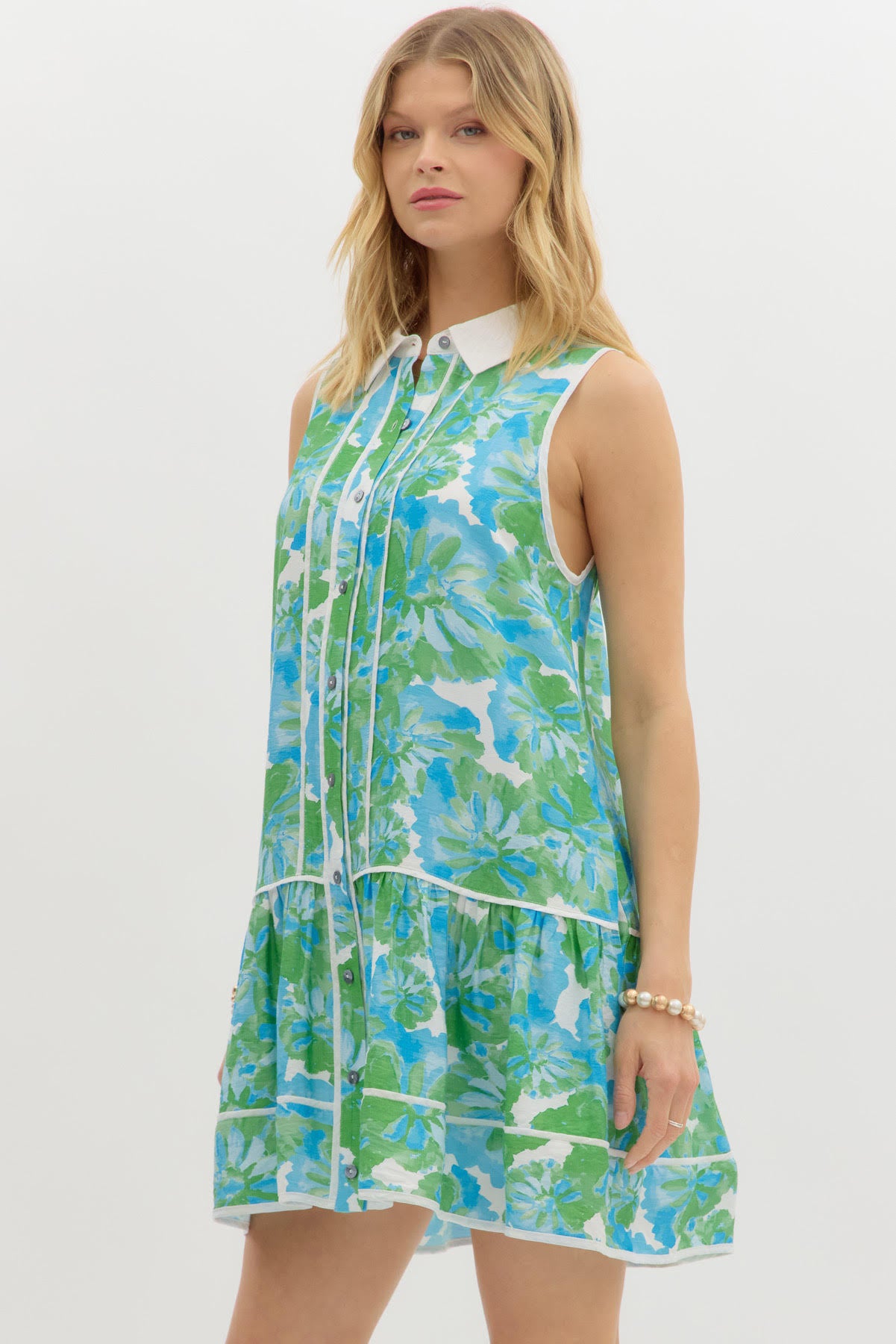Floral print sleeveless mini dress Green Aqua