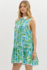 Floral print sleeveless mini dress Green Aqua