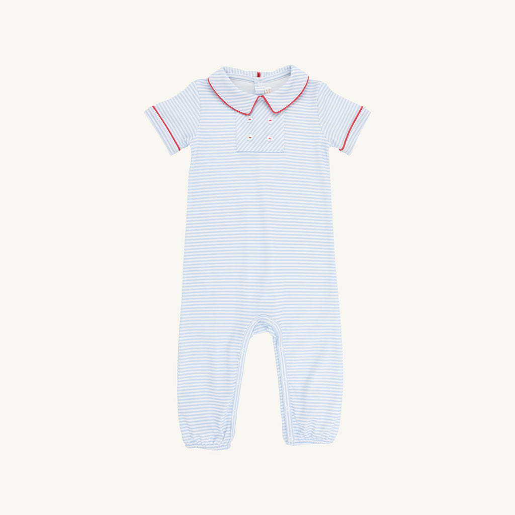 Benny Button Romper- Beale Street Blue Stripe