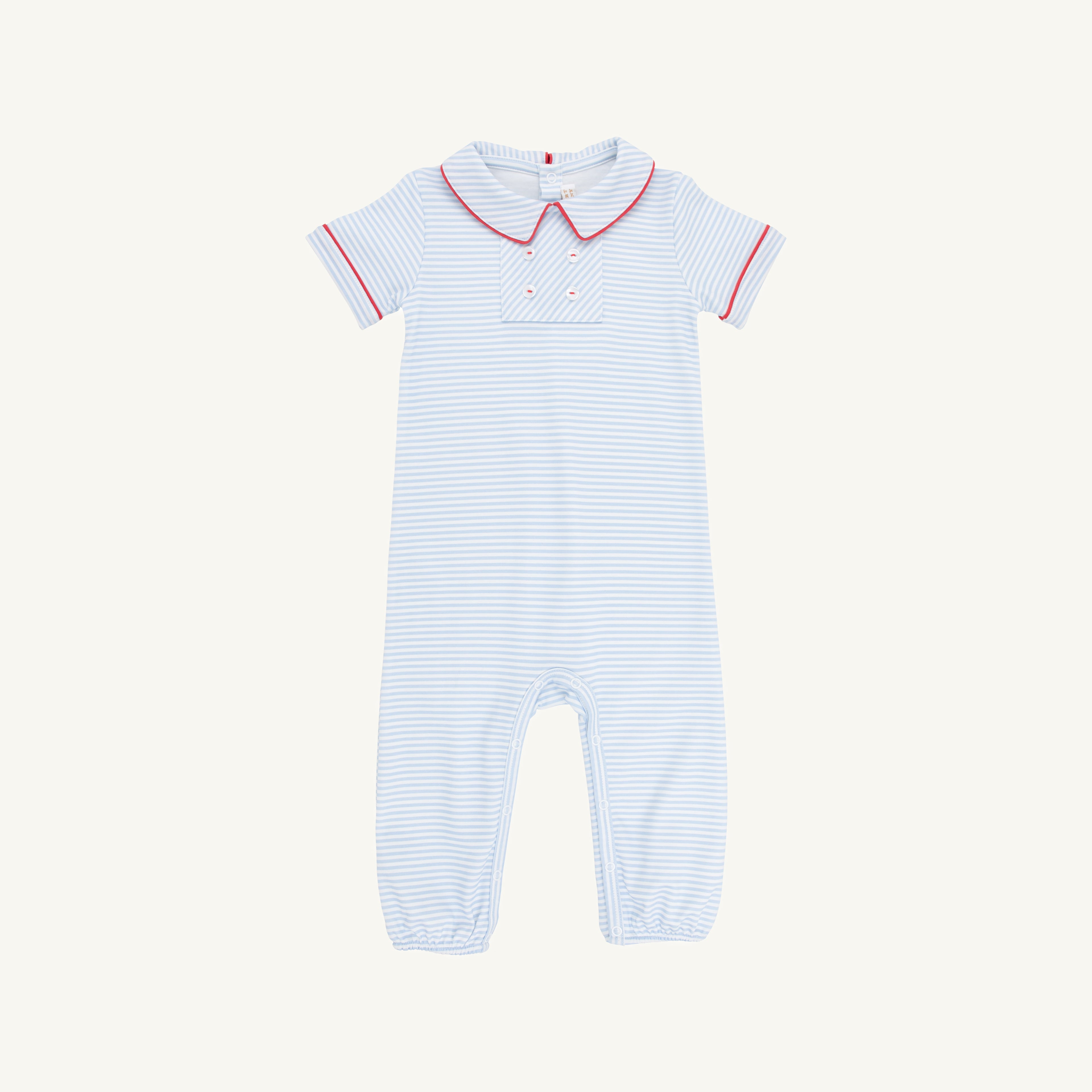 Benny Button Romper- Beale Street Blue Stripe