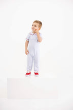 Benny Button Romper- Beale Street Blue Stripe