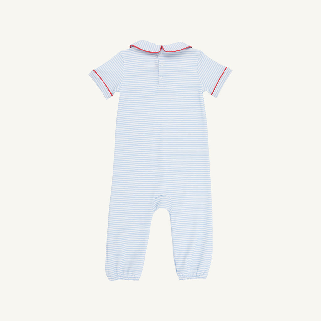 Benny Button Romper- Beale Street Blue Stripe