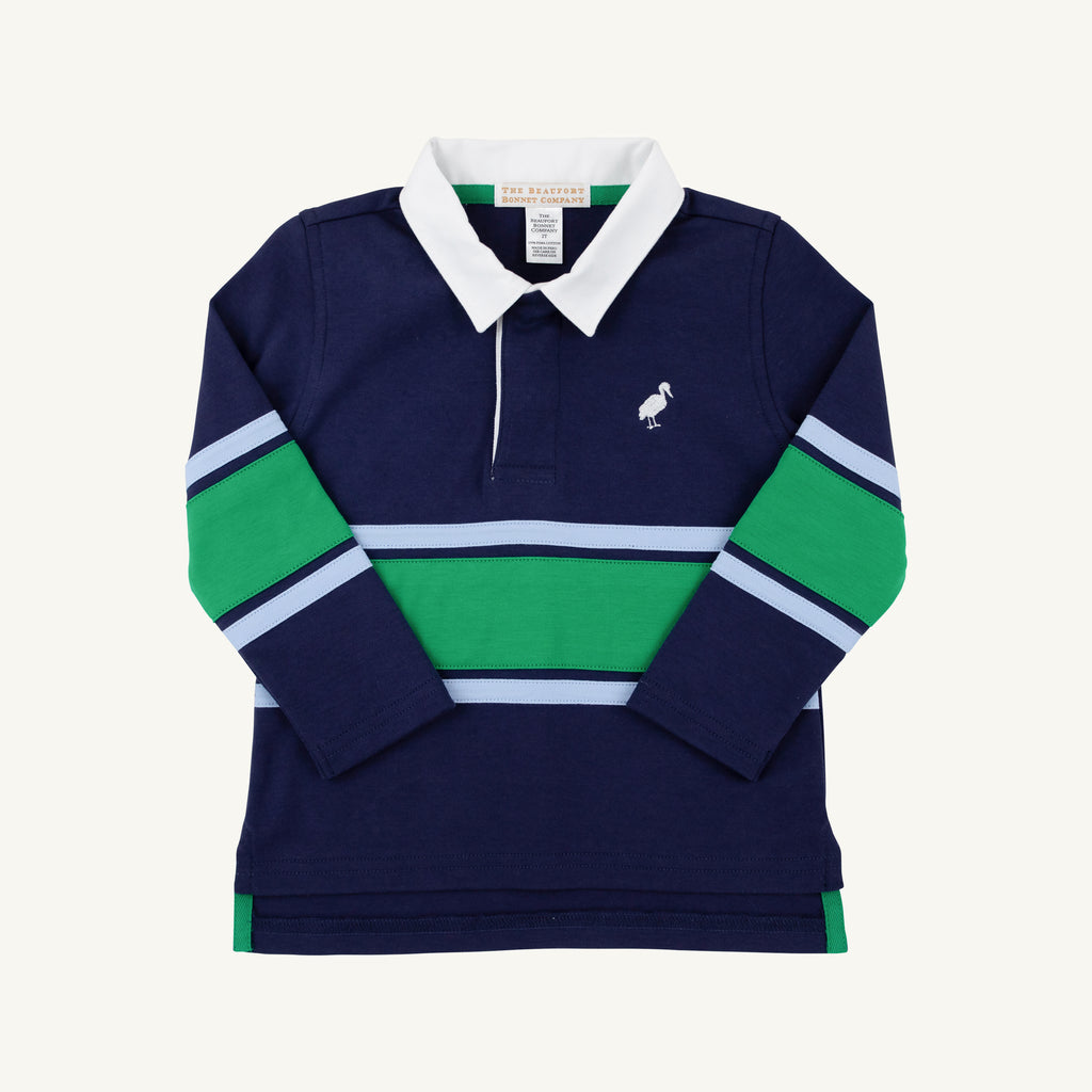 Rollins Rugby Shirt- Nantucket Navy/Beale Street Blue/Kiawah Kelly Green
