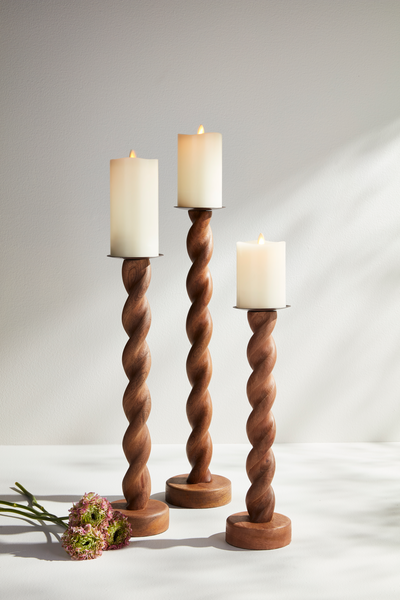 Small Twisted Wood Candlestick - Little Jill & Co.